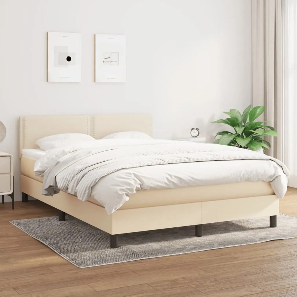 vidaXL Cama com molas/colchão 140x190 cm tecido cor creme