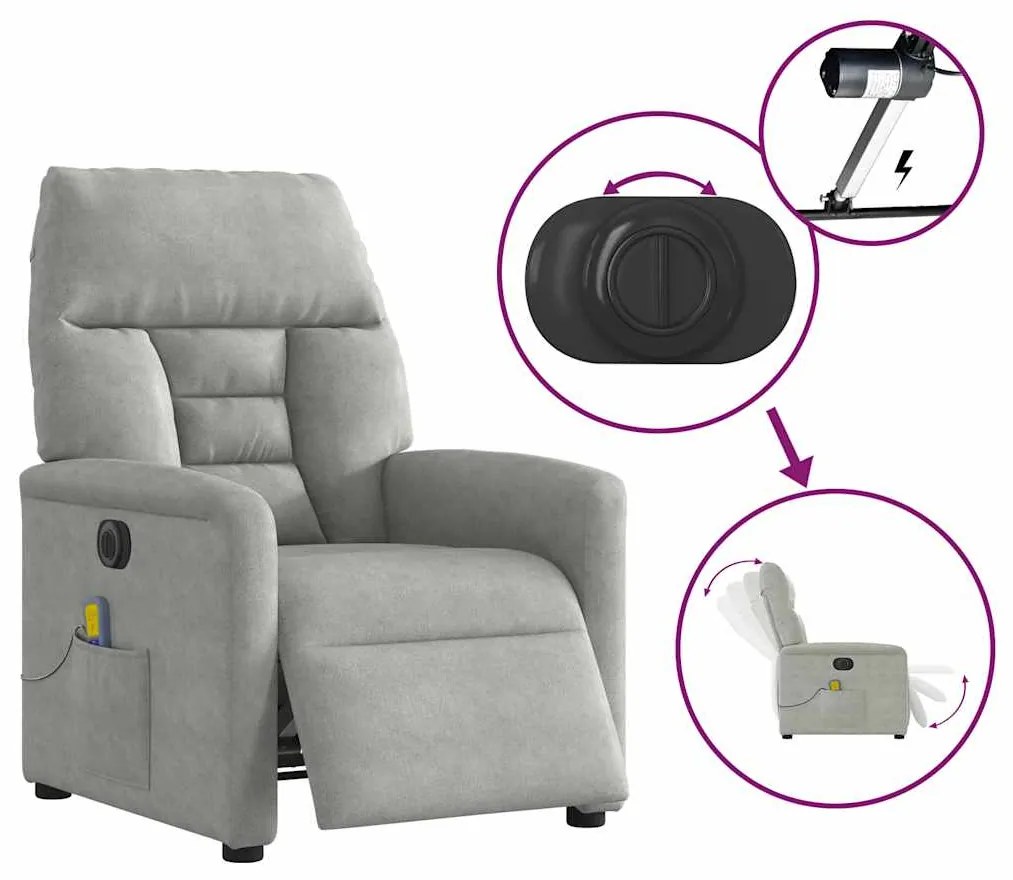 Poltrona massagens reclinável elétrica microfibra cinza-claro