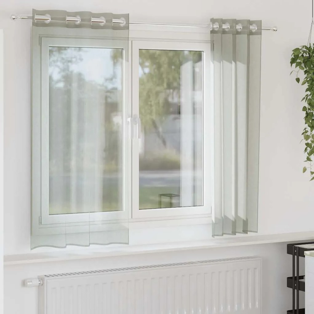 vidaXL Cortinas de voile com ilhós 2 pcs cinzento-claro 140x140 cm