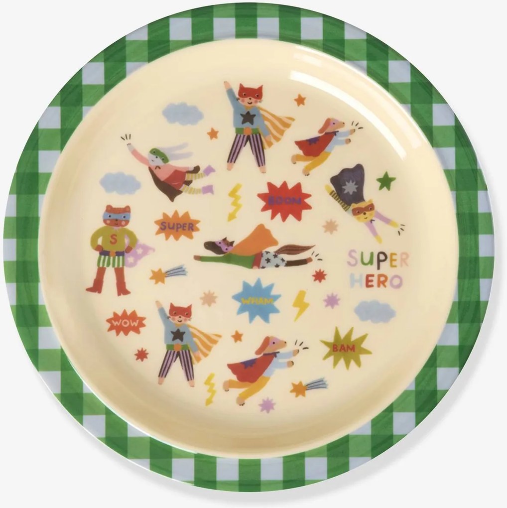 Prato de melamina HERO verde rice para criança quadrados verde