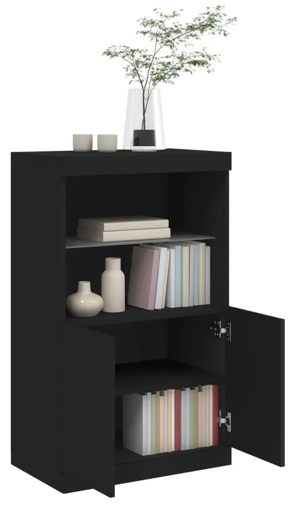 Aparador com luzes LED 60,5x37x100 cm preto