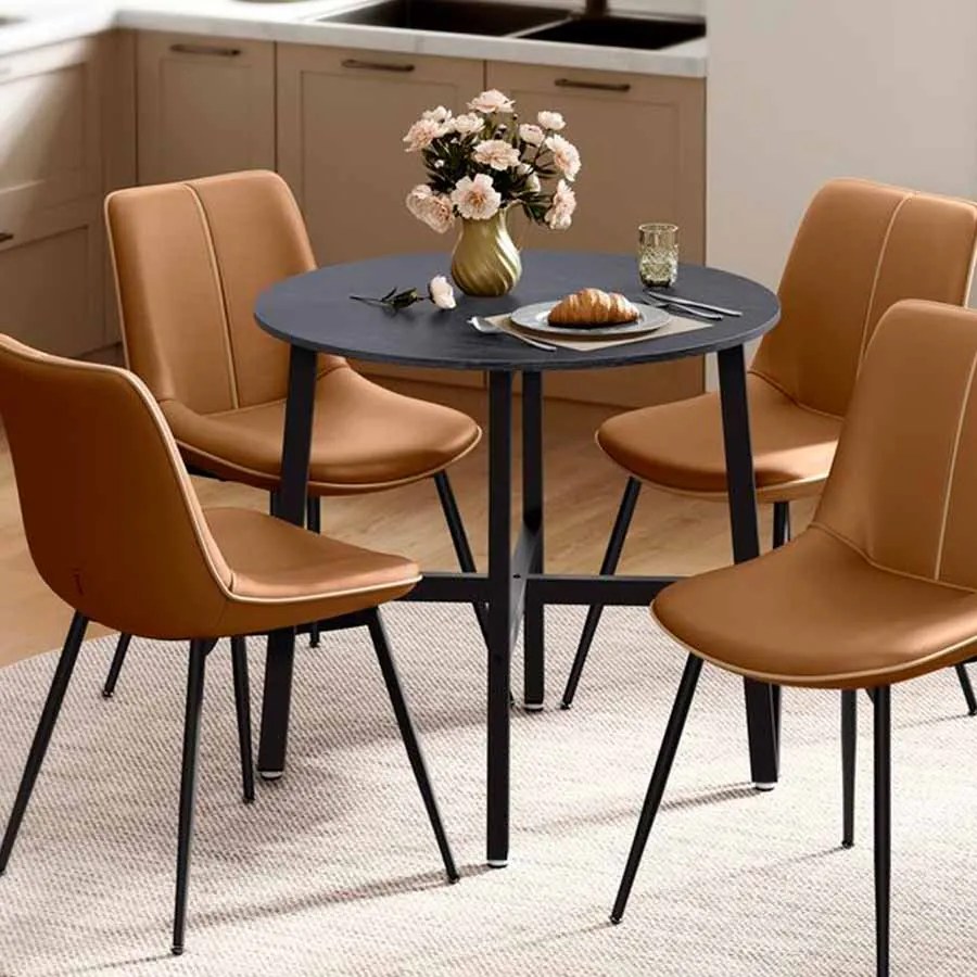 Mesa jantar de cozinha, sala redonda 80 x 75 cm Preta