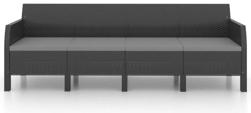 4 pcs conjunto lounge jardim com almofadões vime PP antracite