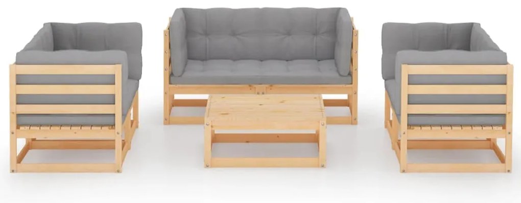 7 pcs conjunto lounge de jardim c/ almofadões pinho maciço