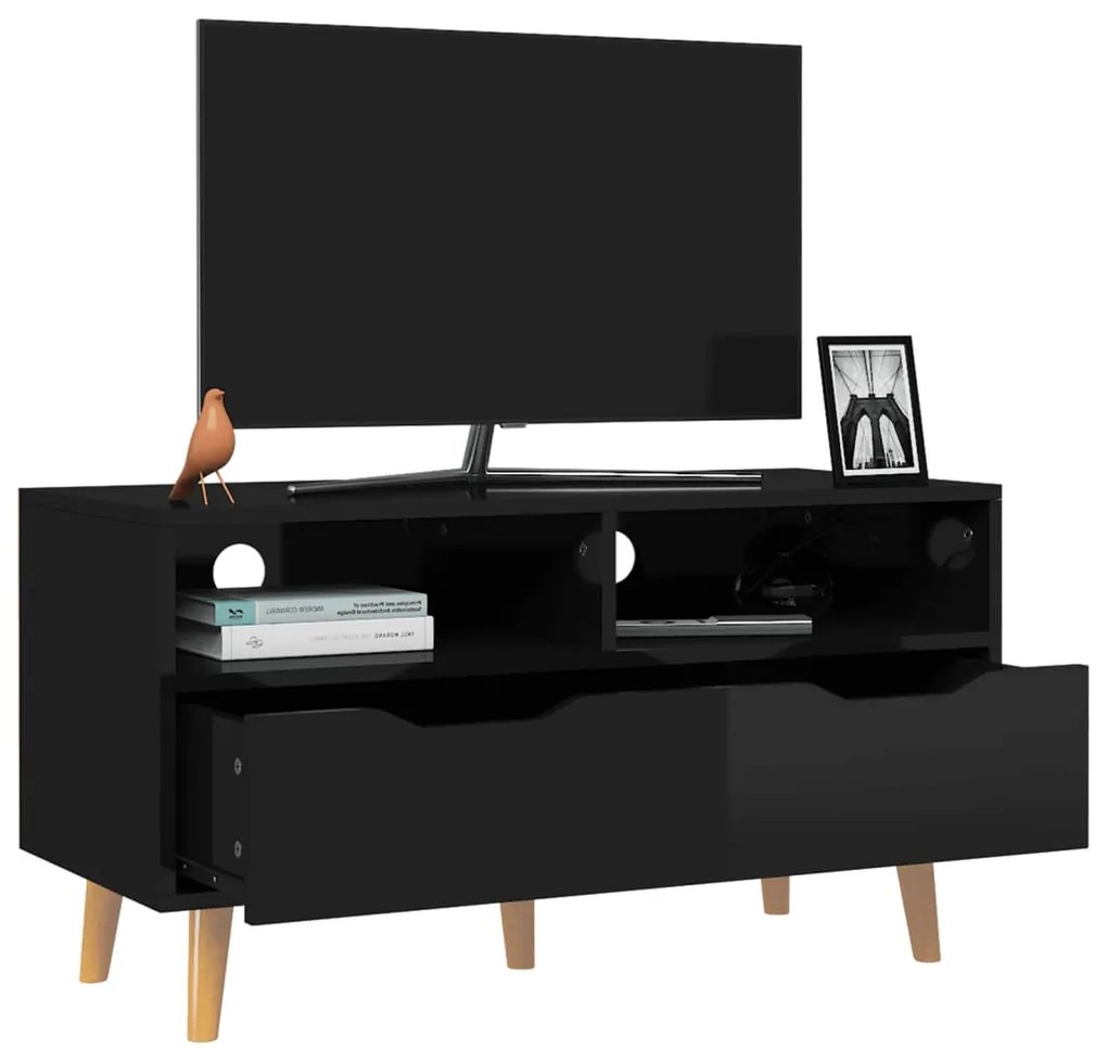 Móvel de TV 90x40x48,5 cm derivados de madeira preto brilhante