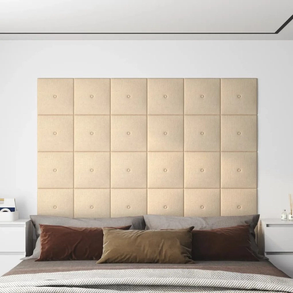 vidaXL Painel de parede 12 pcs 30x30 cm tecido 1,08 m² cor creme
