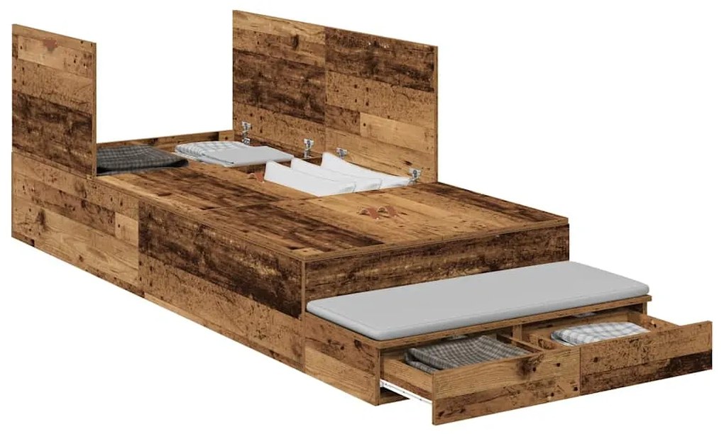 Estrado de cama com arrumação em madeira antiga 100x200 cm
