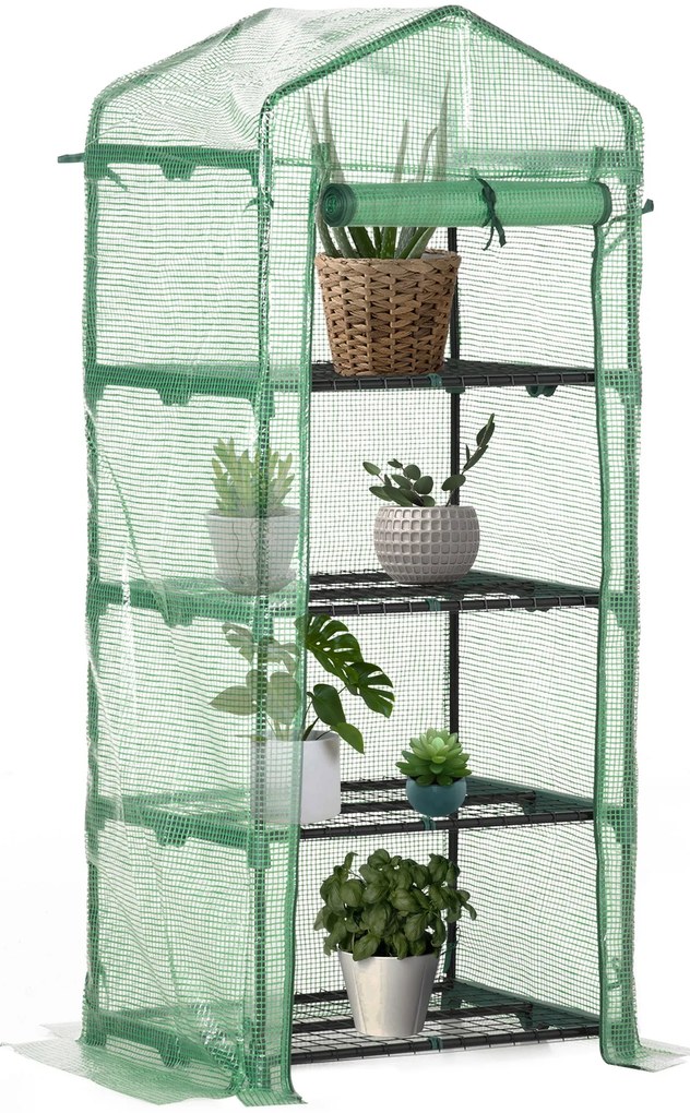 Estufa de Jardim com 4 Prateleiras e Cobertura de PE Estufa de Aço par