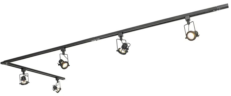 Sistema de trilhos industrial preto com 5 focos monofásicos - Suplux