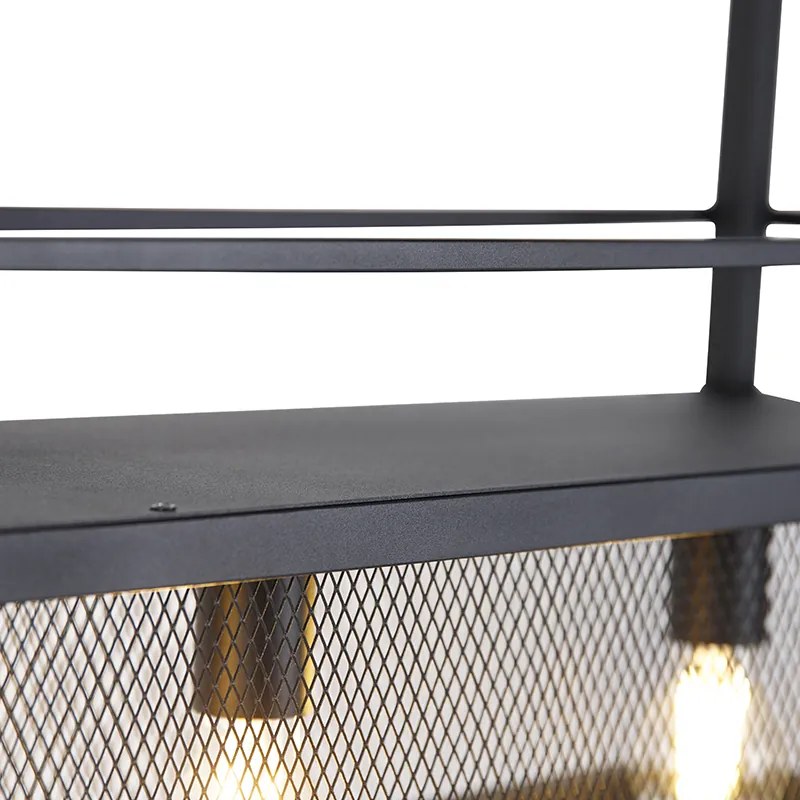 Candeeiro de suspensão industrial preto com malha 4 luzes - Cage Rack Industrial