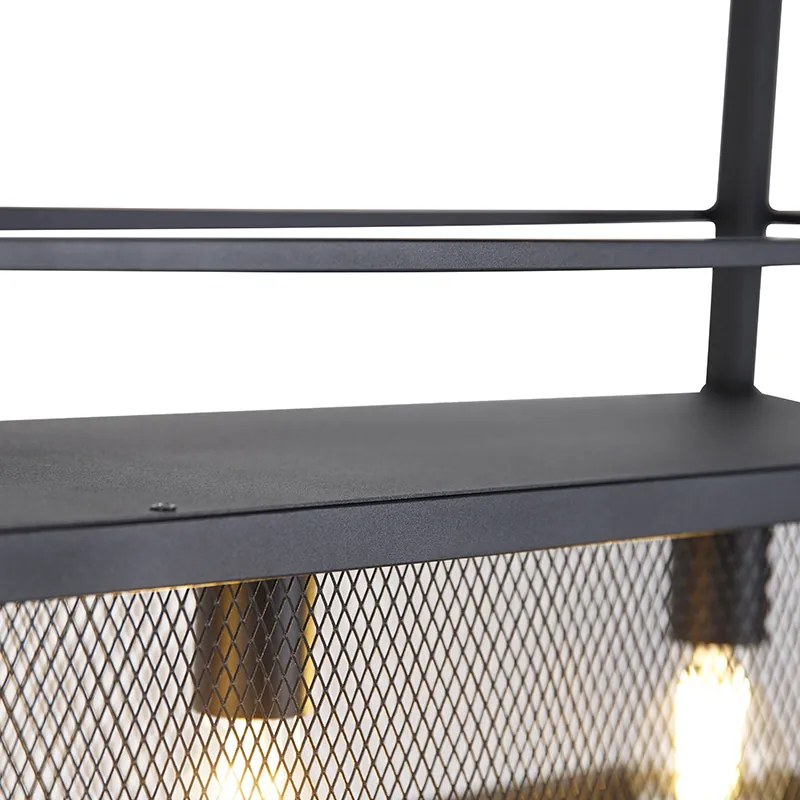 Candeeiro de suspensão industrial preto com malha 4 luzes - Cage Rack