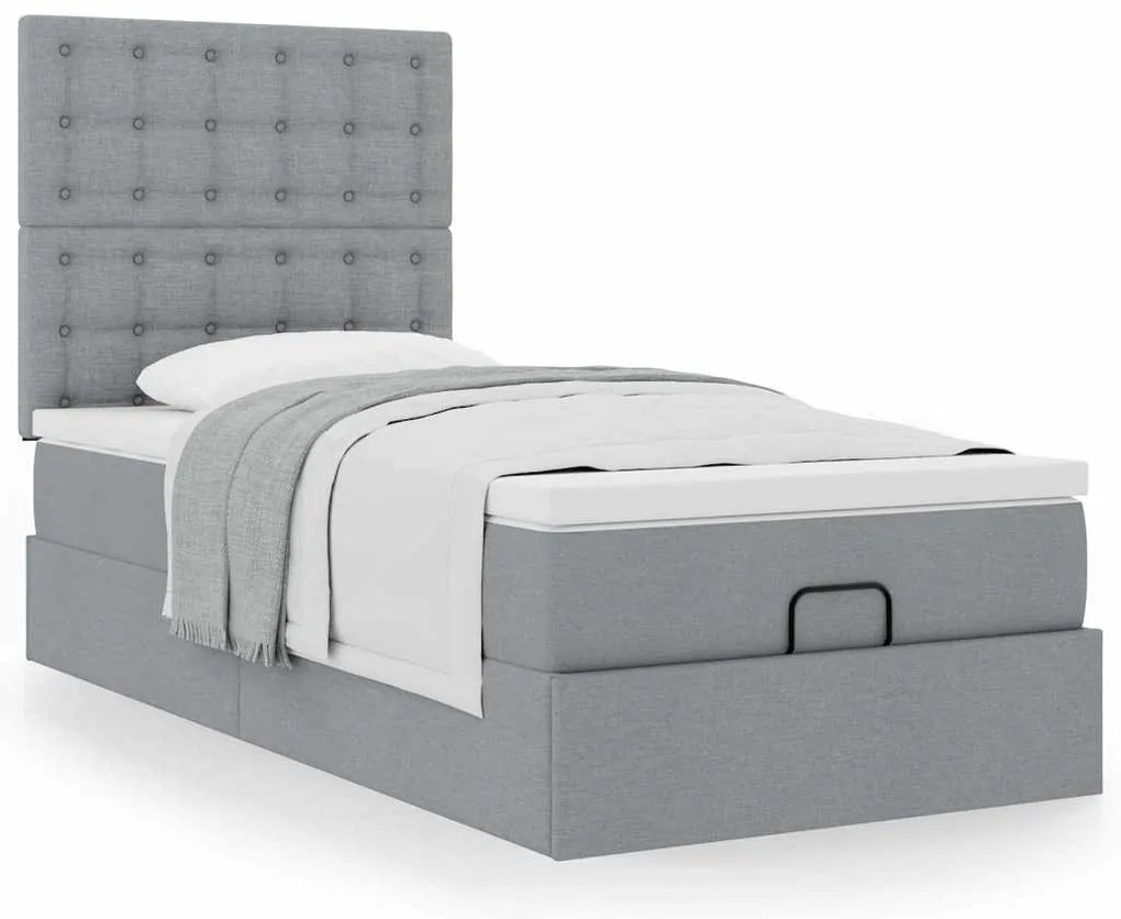 Estrutura cama otomana colchão 90x190 cm tecido cinzento claro