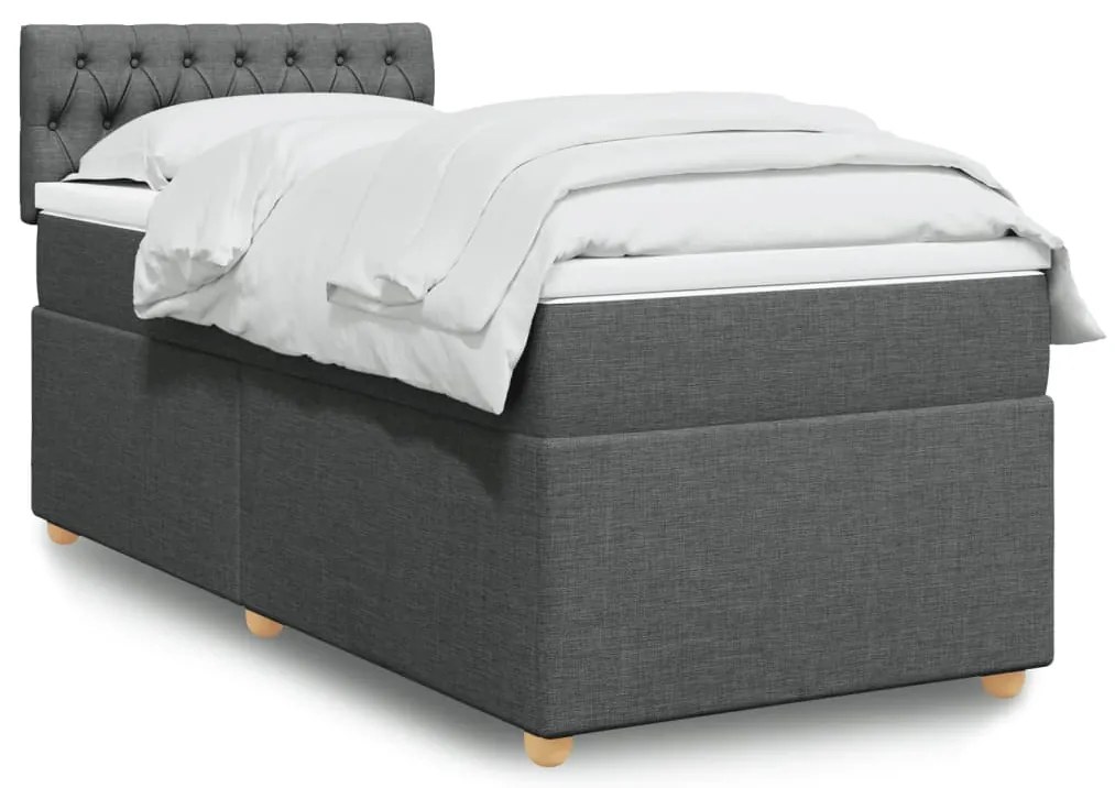 vidaXL Cama com molas/colchão 90x200 cm tecido cinzento-escuro
