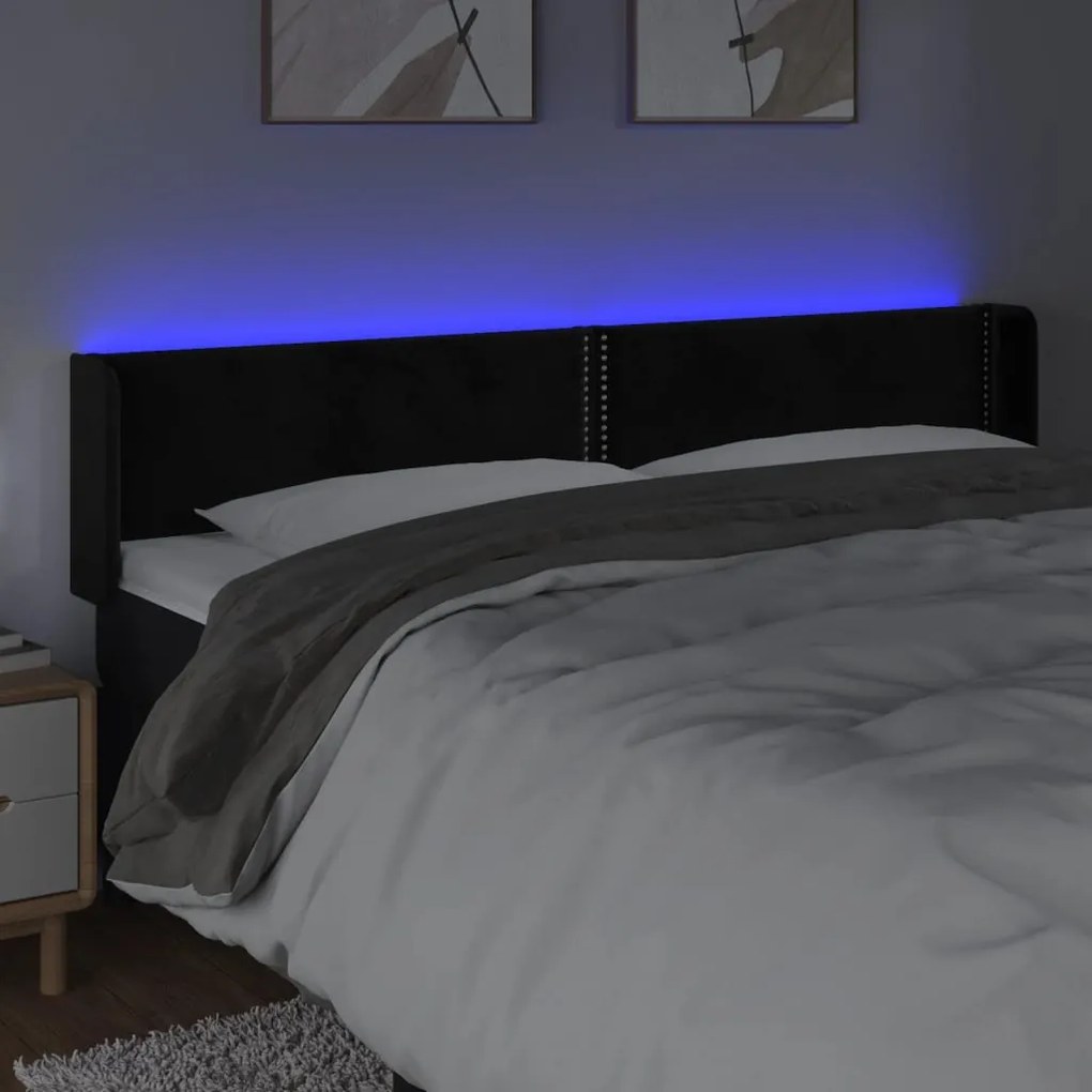 Cabeceira de cama c/ luzes LED veludo 183x16x78/88 cm preto