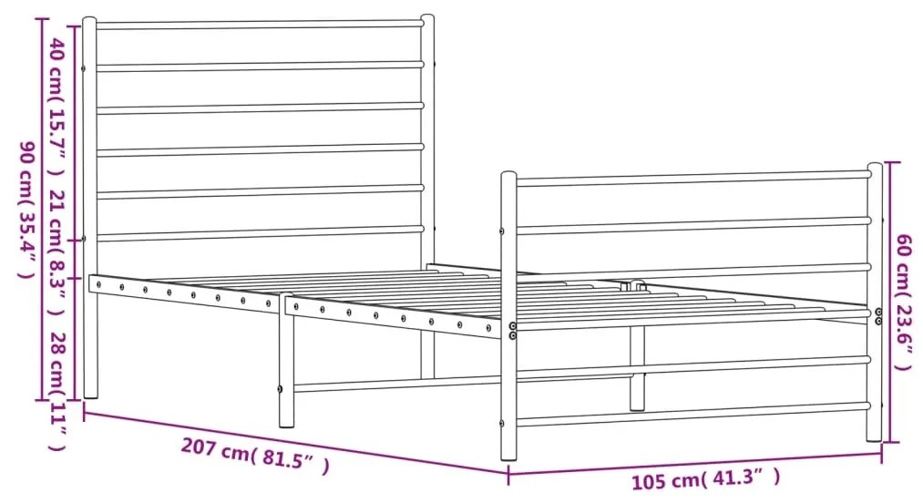 Estrutura de cama com cabeceira e pés 100x200 cm metal preto