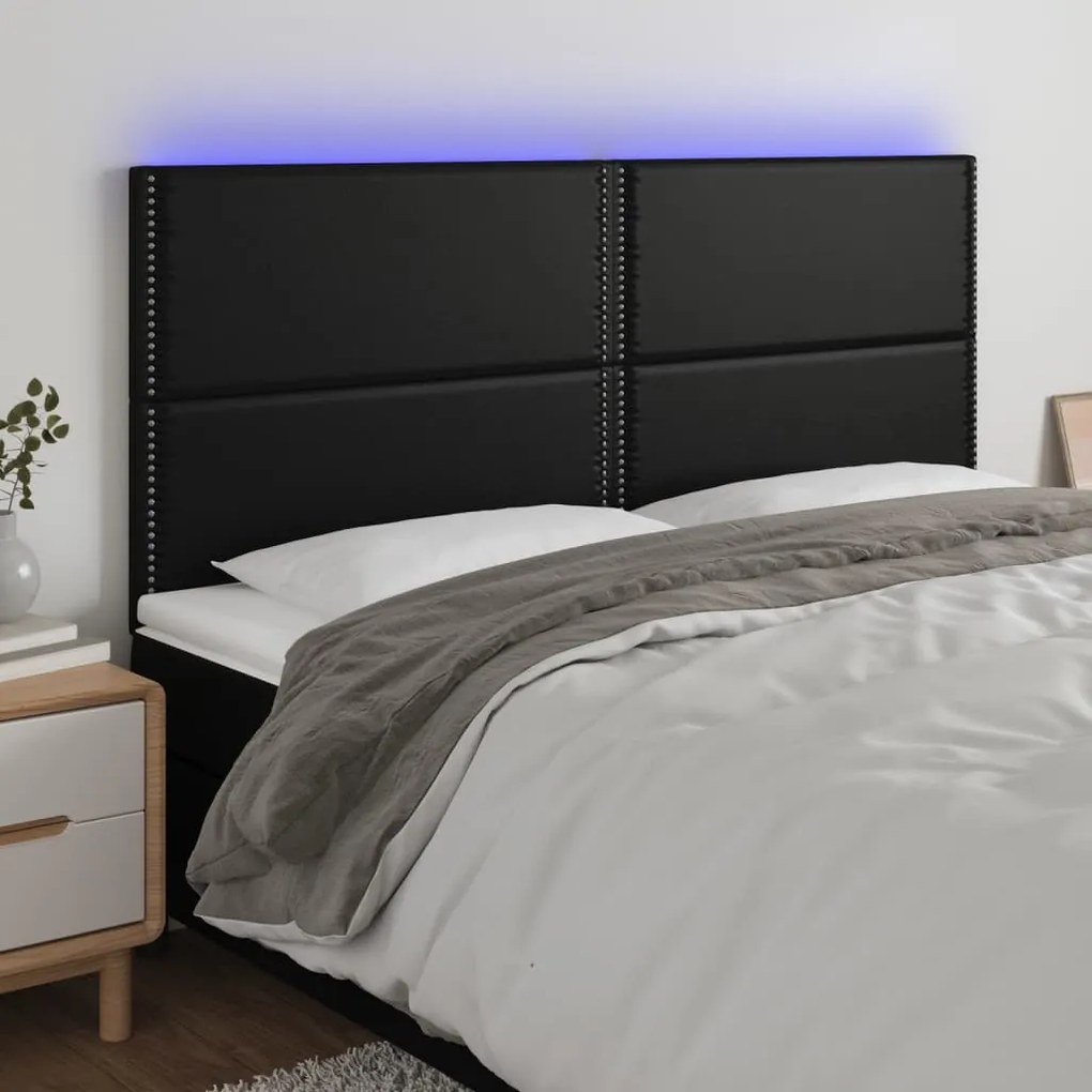 Cabeceira cama c/ LED couro artificial 180x5x118/128 cm preto