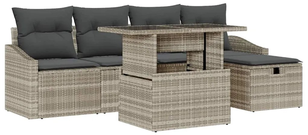 Conjunto de Sofá de Jardim com 6 peças e almofadas - Cinza Claro em Ra