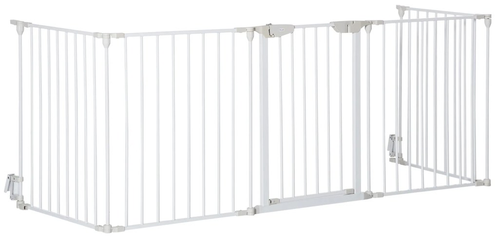 PawHut Barreira de Segurança para Animais de Estimação Barreira Dobrável de 5 Painéis com Fechadura Inteligente 300x74,5 cm Branco