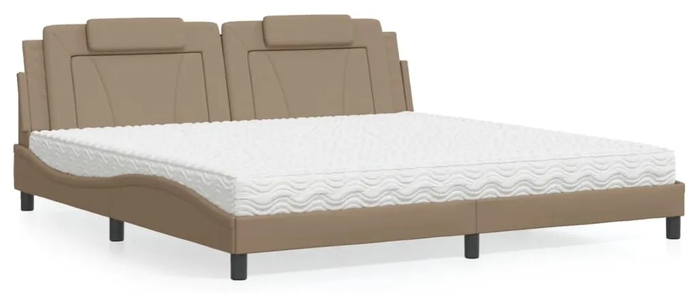 Cama com colchão 200x200 cm couro artificial cappuccino