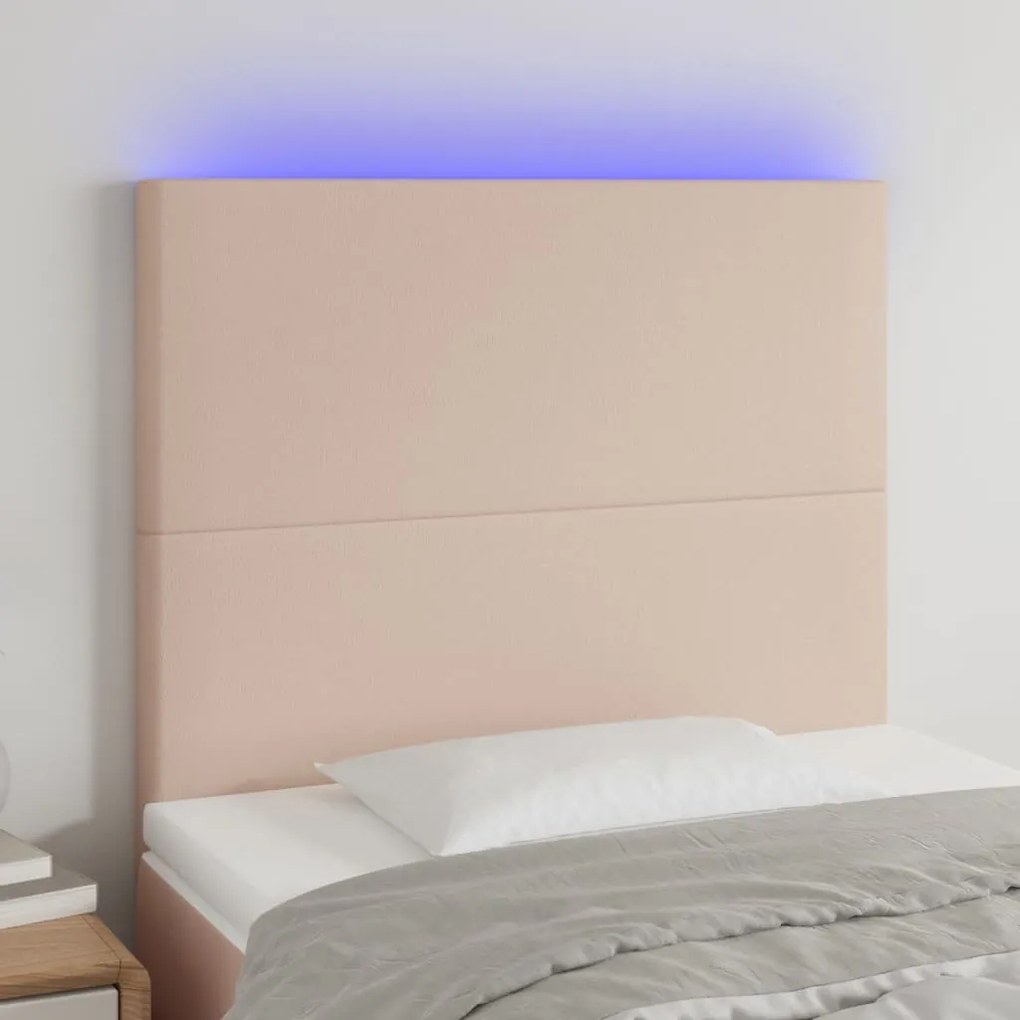 Cabeceira cama c/ LED couro artif. 80x5x118/128 cm cappuccino