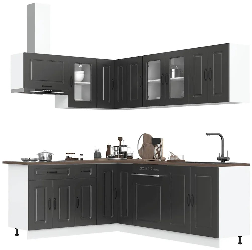 vidaXL 11 peças armário de cozinha conjunto Kalmar preto