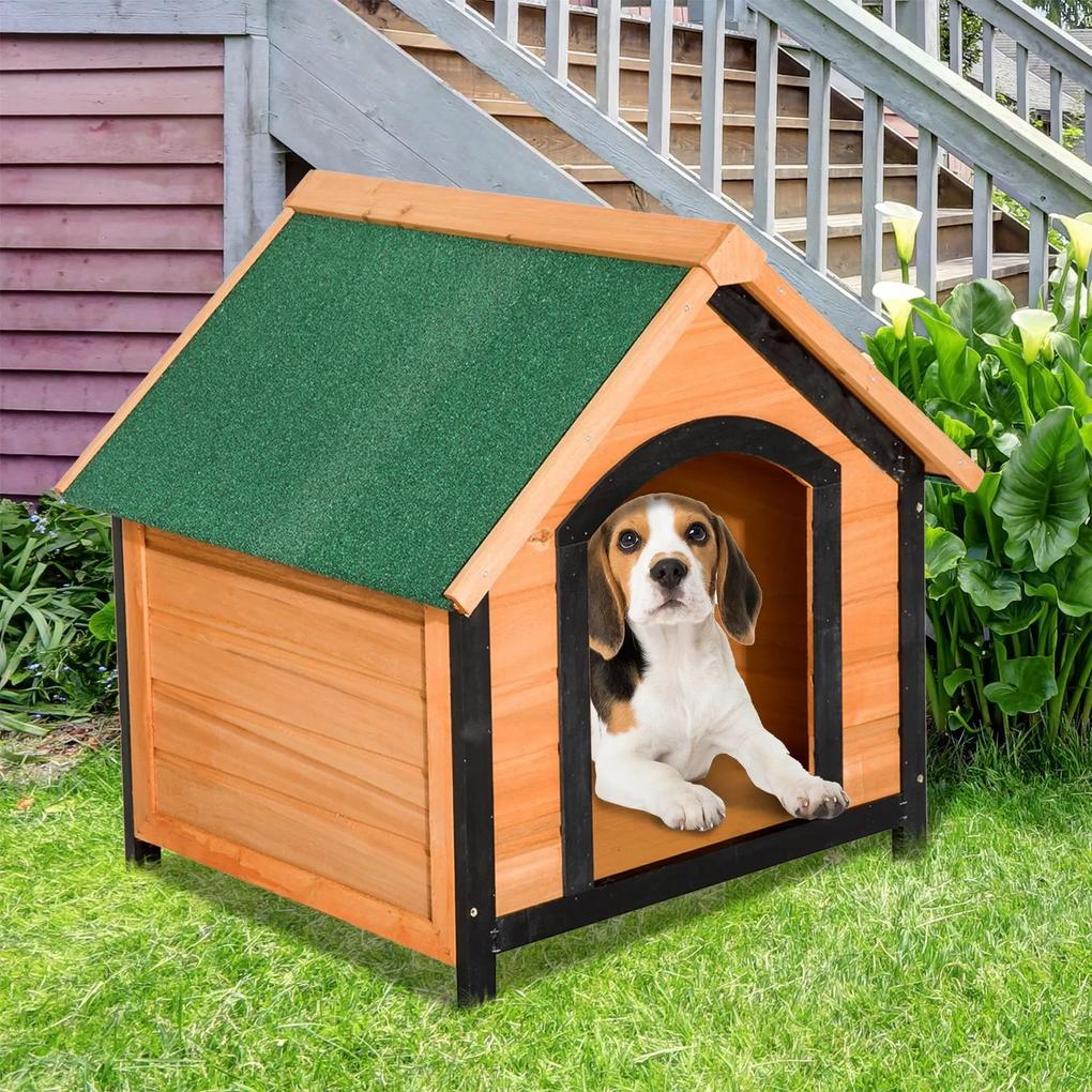 PawHut Caseta de madeira maciça para cão impermeável com pernas elevadas para interior e exterior -72x76x76cm