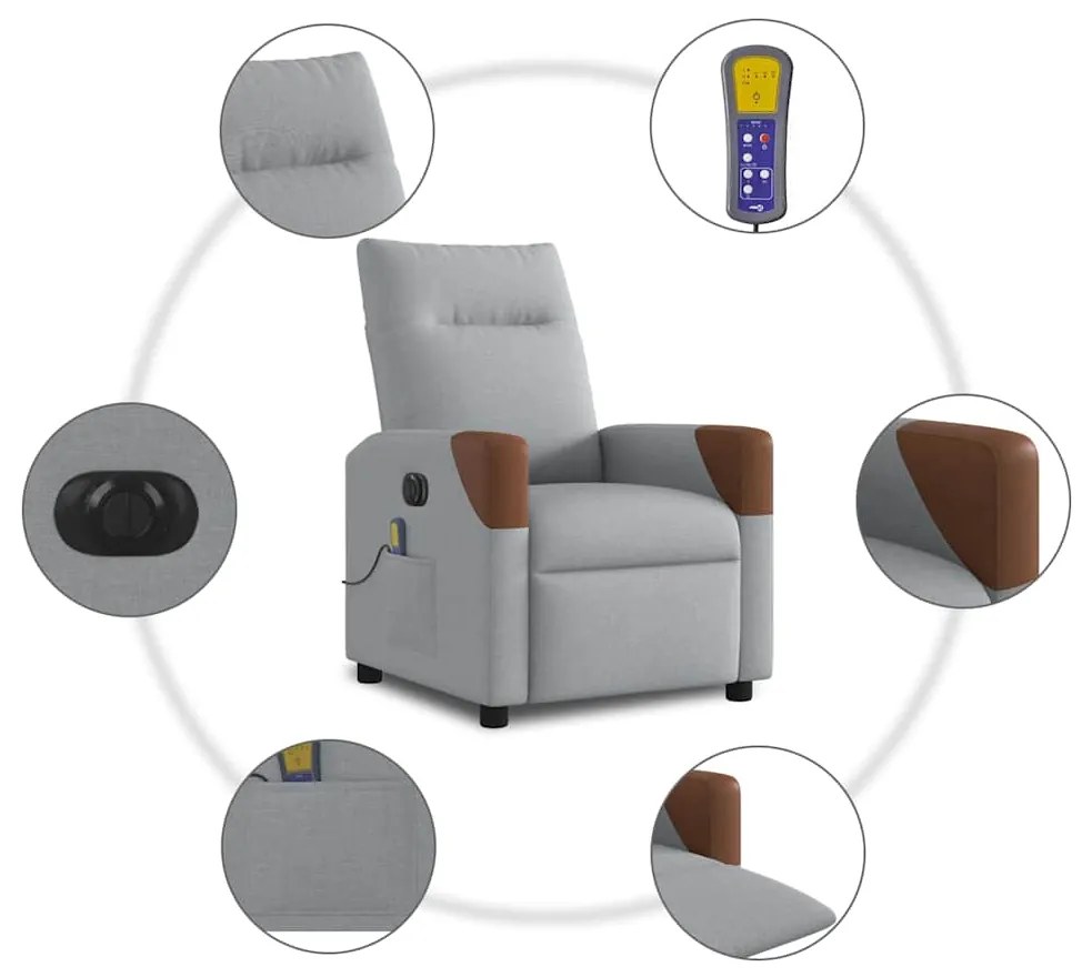 Poltrona de massagens reclinável elétrica tecido cinzento-claro
