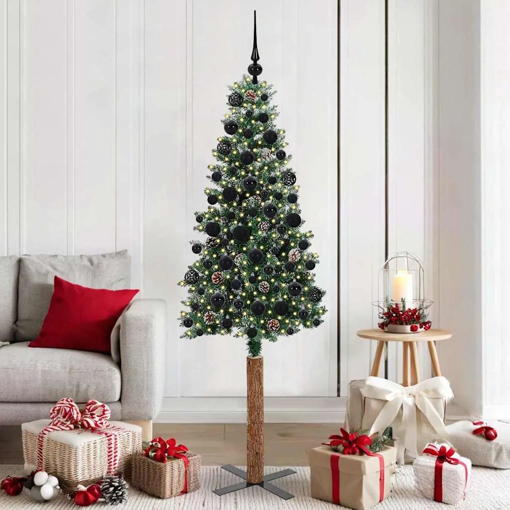 vidaXL Árvore de Natal Slim com 300 LEDs com suporte Verde 180 cm