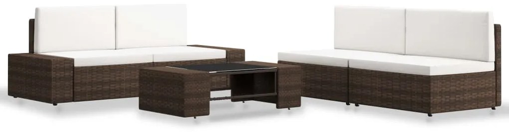 5 pcs conjunto lounge para jardim vime PE castanho