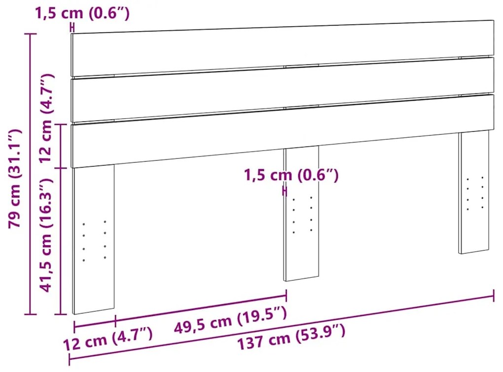 Cabeceira 135 cm Madeira maciça de carvalho