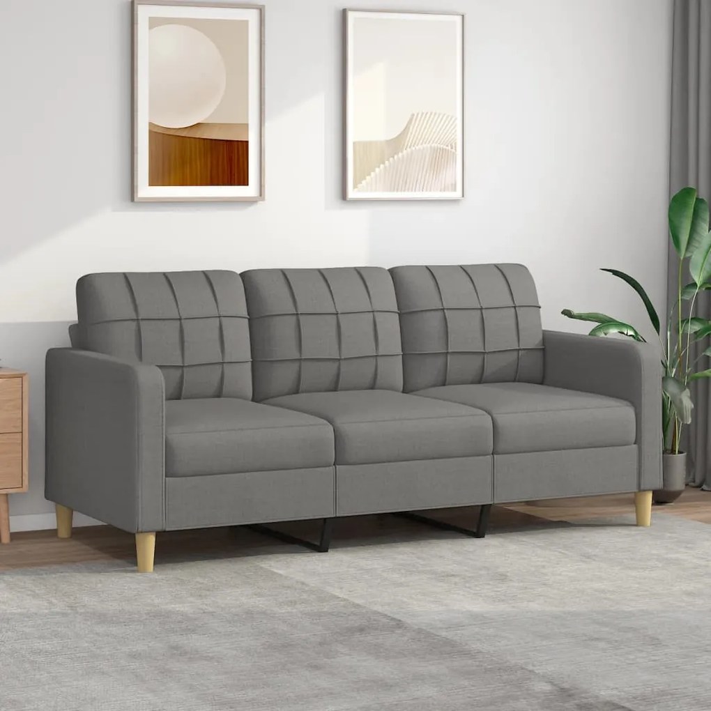 vidaXL Sofá de 3 lugares 180 cm tecido cinza-escuro