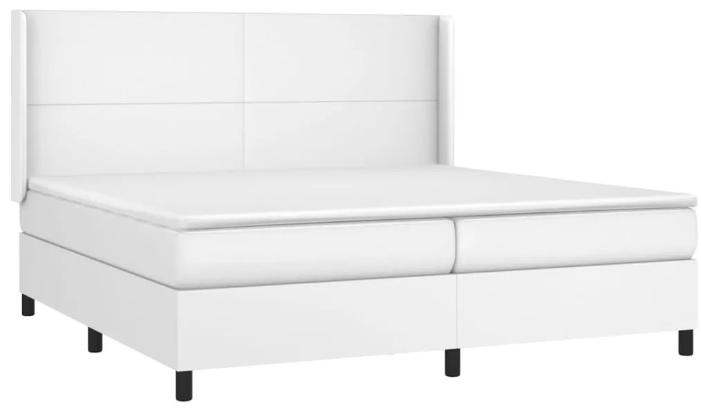 Cama com molas/colchão 200x200 cm couro artificial branco