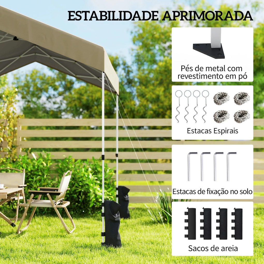 Tenda Dobrável 2,4x2,4 m Pop-up UPF50+ Bloqueio Central Altura Ajustável Bolsa de Transporte Sacos de Areia Bege