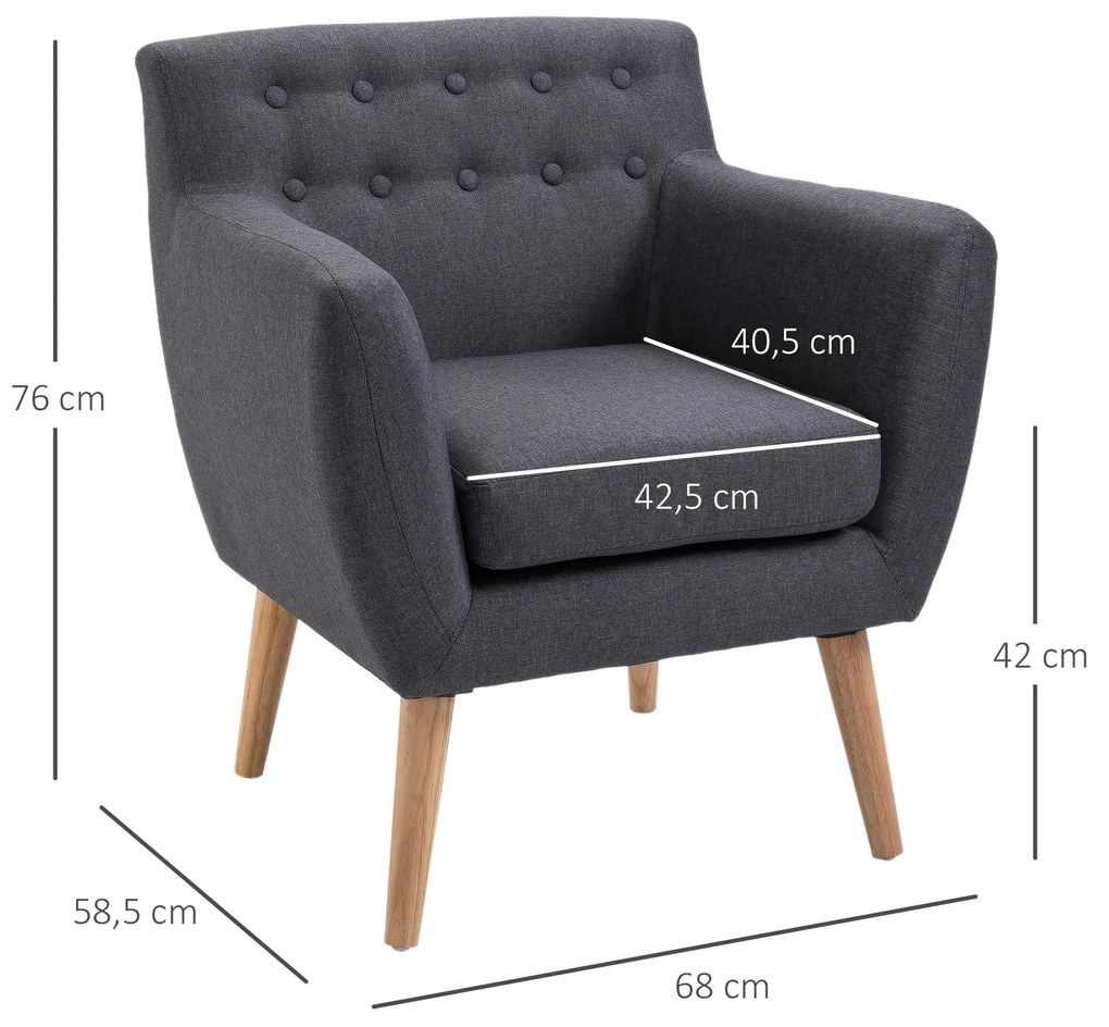 Poltrona de Sala de Estar Poltrona para Dormitório com Apoio para os Braços e Pés de Madeira 68x58,5x76 cm Cinza Escuro