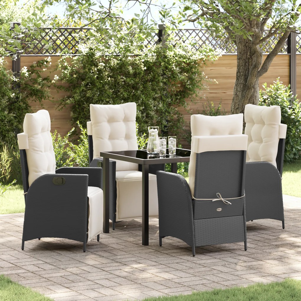 vidaXL Conjunto de Jantar de Jardim de 5 Peças Preto Rattan Poliéster