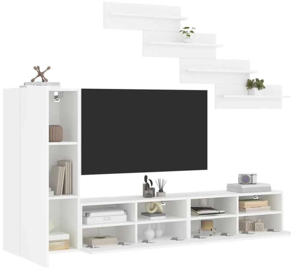 vidaXL 7 pcs móveis de parede p/ TV derivados de madeira branco