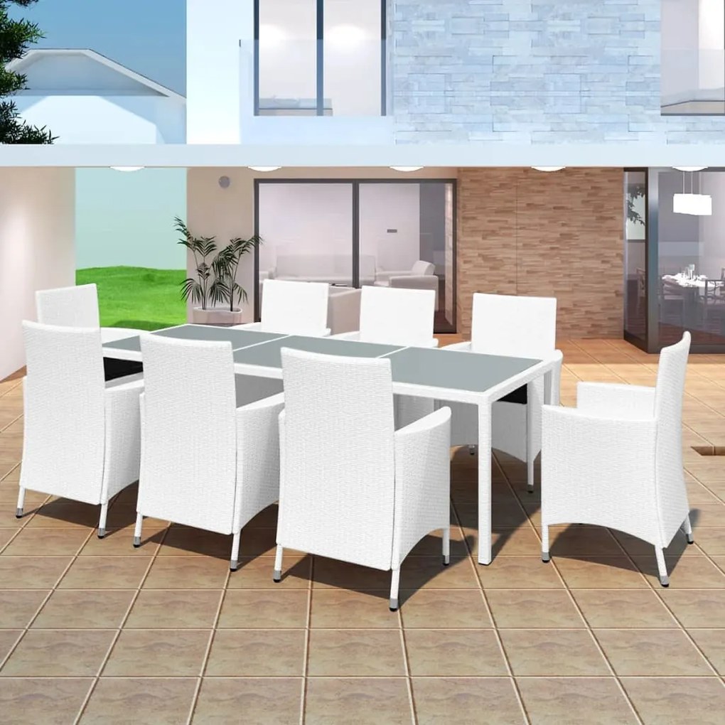 vidaXL 9 pcs conjunto de jantar para exterior vime branco nata