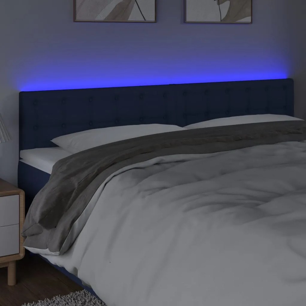 Cabeceira de cama c/ luzes LED tecido 180x5x78/88 cm azul