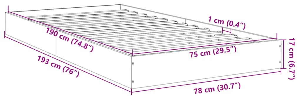 Estrutura de cama 75x190 cm derivados de madeira cinza cimento