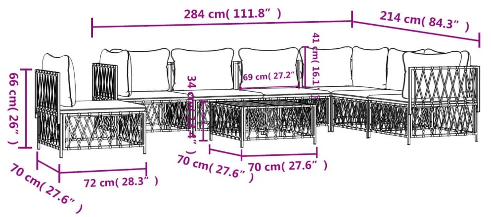 8 pcs conjunto lounge de jardim com almofadões aço antracite