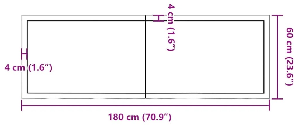 Bancada p/ WC 180x60x(2-4)cm madeira tratada maciça castanho