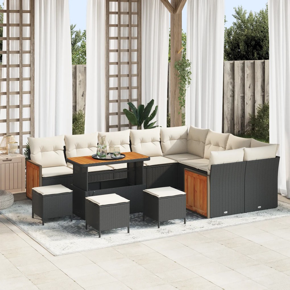 Conjunto de Sofá de Jardim vidaXL 13 Peças com Almofadas Preto Rattan