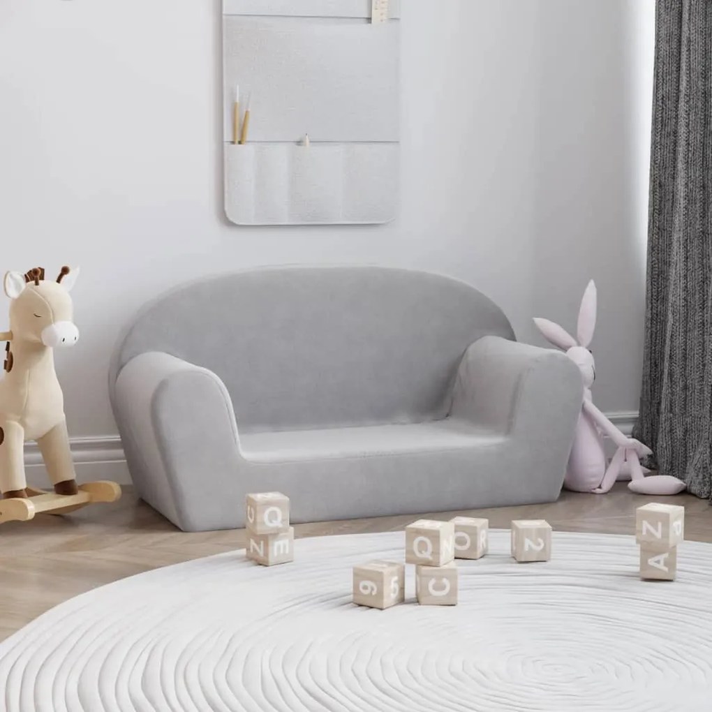 Sofá infantil de 2 lugares pelúcia cinzento-claro