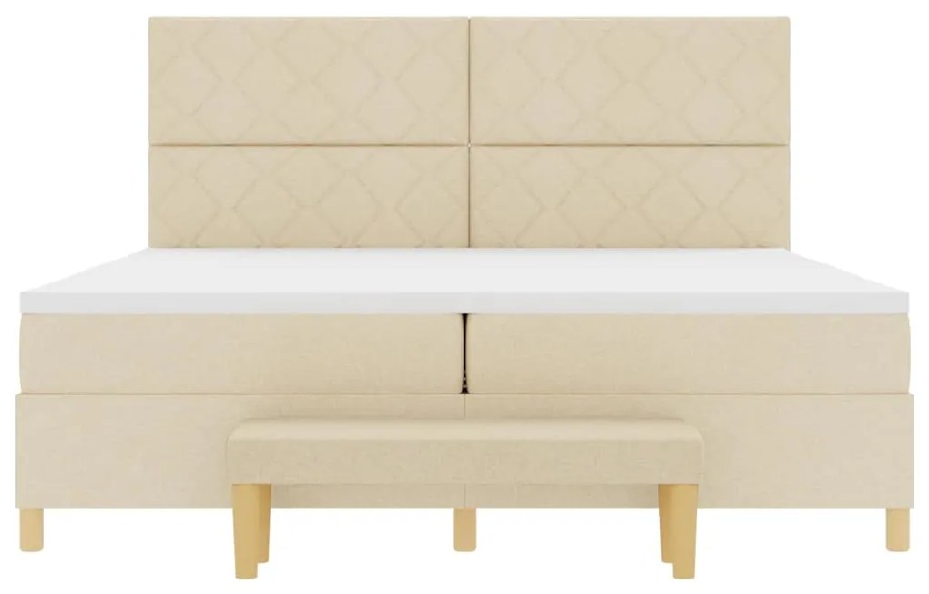Cama Box Spring com Colchão e Banco Creme 200x200 cm Tecido