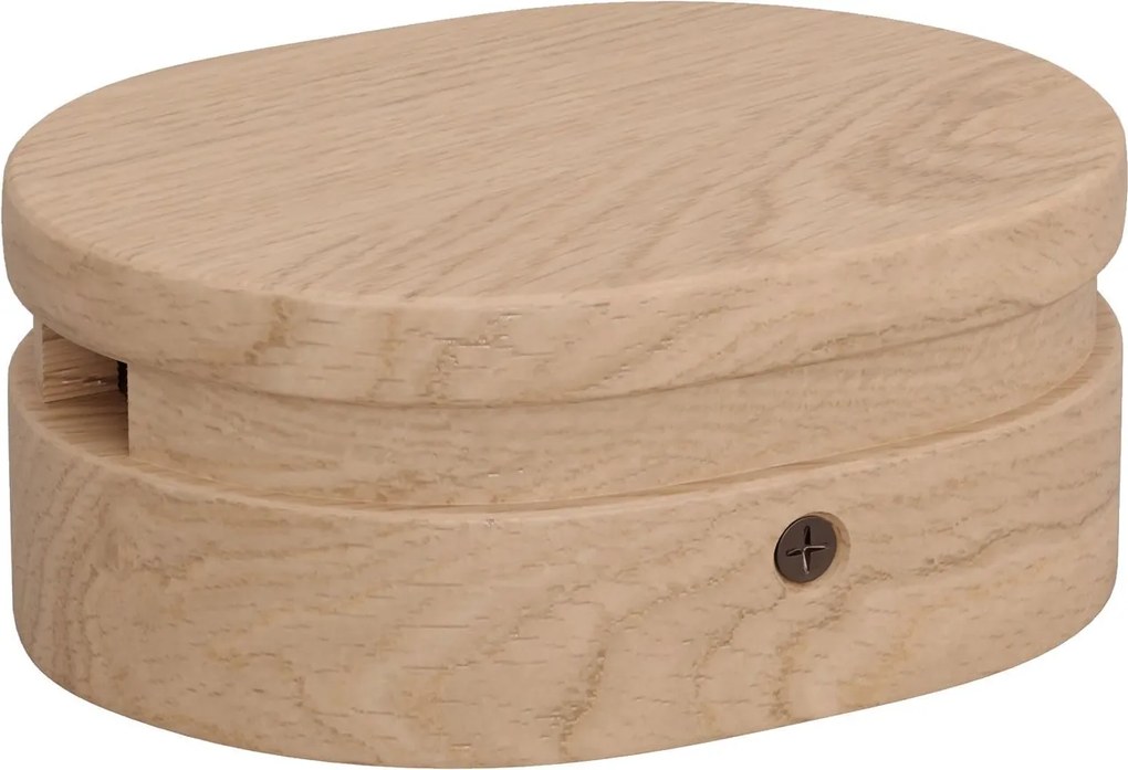 Oval wooden canopy with 2 side holes for string light cable and Filé system. Made in Italy