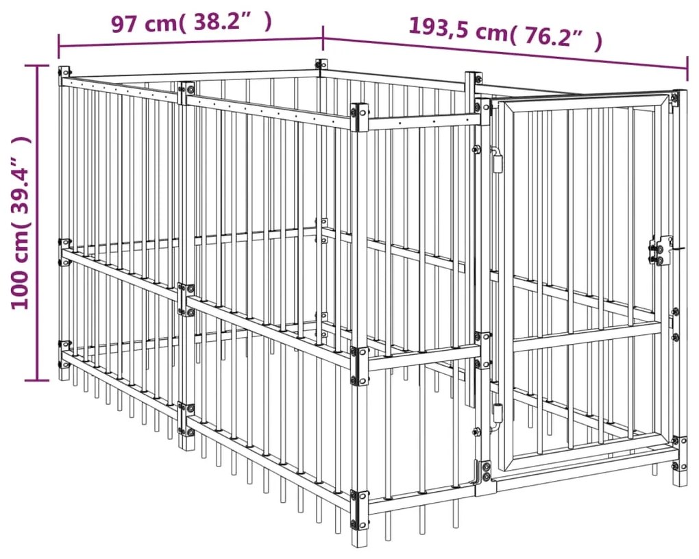 Canil para cães 193,5x97x100 cm aço preto