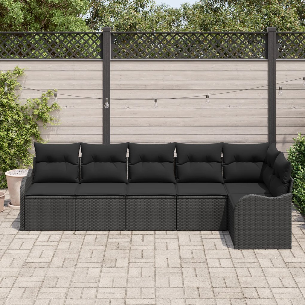 Conjunto de Sofá de Jardim vidaXL com Almofadas Preto Vime PE