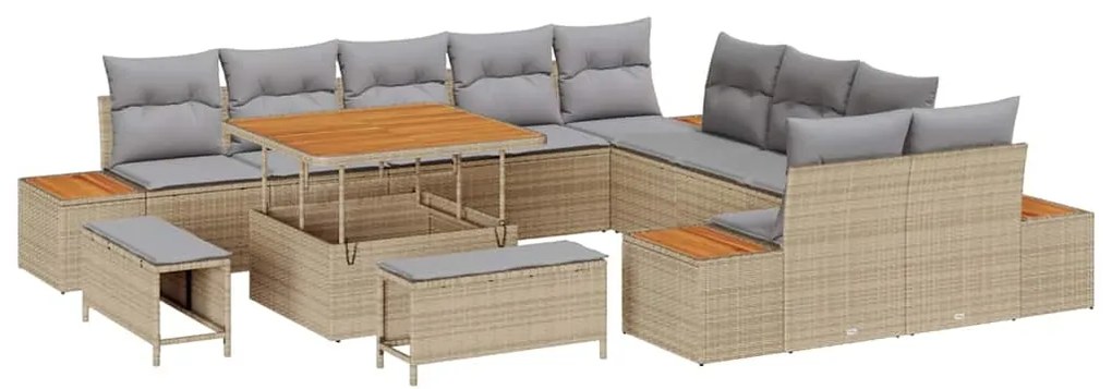 Conjunto de Sofá de Jardim vidaXL de 13 Peças com Almofadas Bege Vime