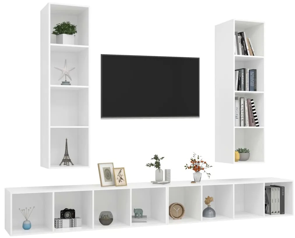 Armários de parede para TV 4 pcs derivados de madeira branco