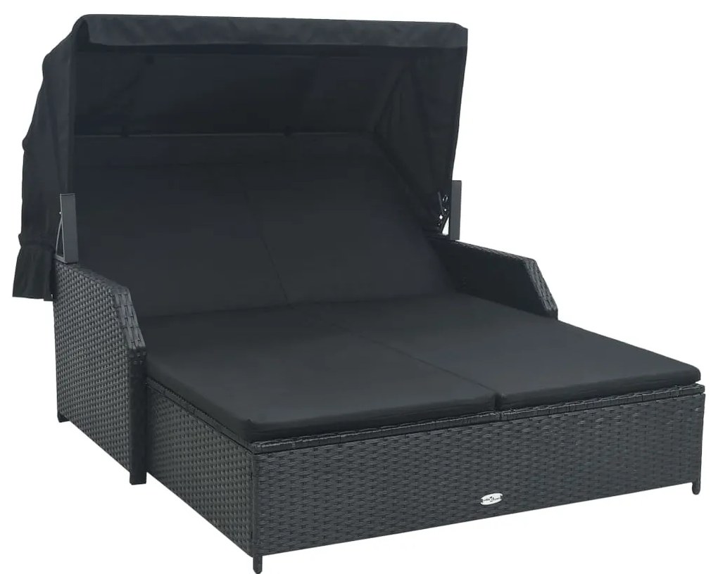 vidaXL Espreguiçadeira com toldo para 2 pessoas vime PE preto